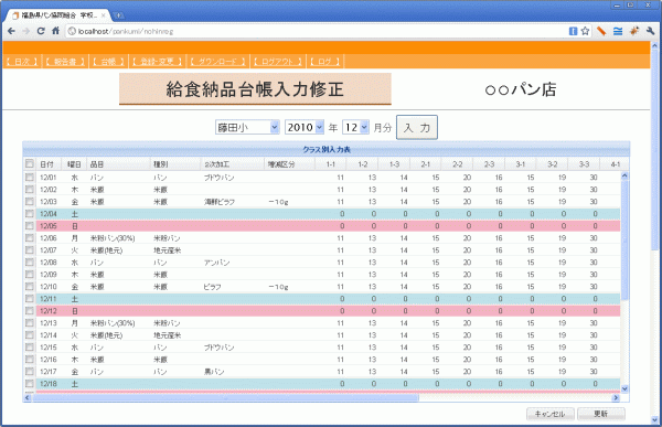 給食納品台帳入力修正